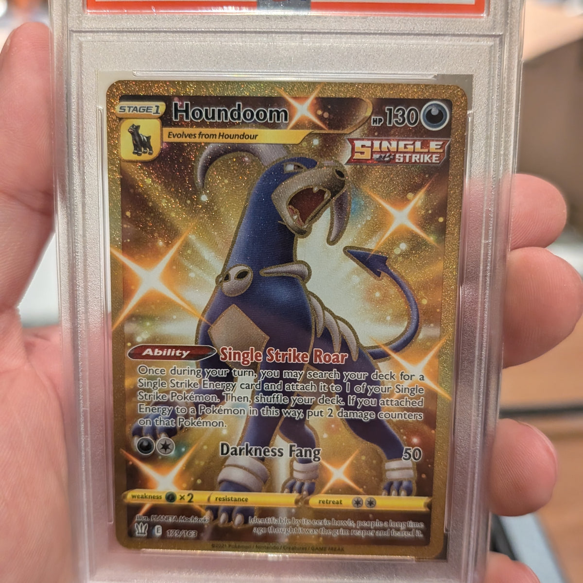 Houndoom Gold Secret Rare Battle Styles 179/163 PSA 10 ThePokeNest Houndoom Gold Secret Rare Battle Styles 179/163 PSA 10 ThePokeNest