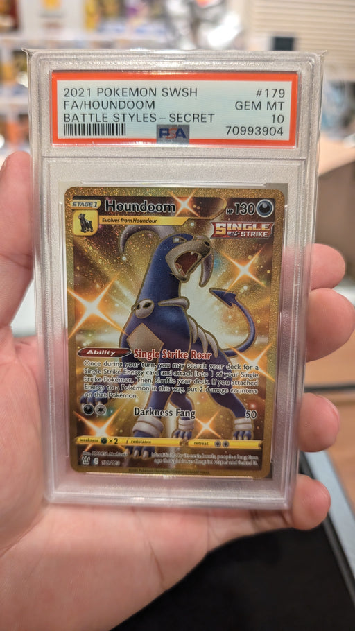 gold houndoom pokemon card Houndoom Gold Secret Rare Battle Styles 179/163 PSA 10 — ThePokeNest