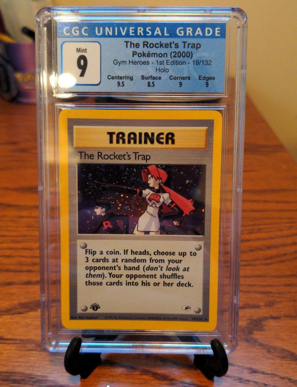 1st Edition Gym Heroes The Rocket's Trap Holo Trainer CGC 9