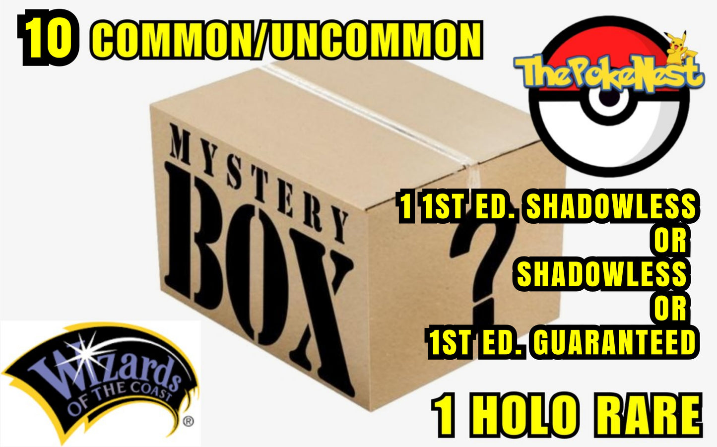 WOTC Vintage Mystery Pack: 1 Holo Rare + GUARANTEED 1 First Edition Shadowless, Shadowless OR First Edition + 10 Common/Uncommon